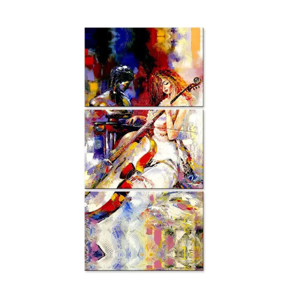 Beautiful Girl Playing Violin Wall Painting Wooden Framed 3 Pieces Canvas Painting - All India Decor