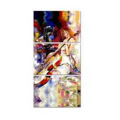 Beautiful Girl Playing Violin Wall Painting Wooden Framed 3 Pieces Canvas Painting - All India Decor
