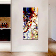 Beautiful Girl Playing Violin Wall Painting Wooden Framed 3 Pieces Canvas Painting - All India Decor