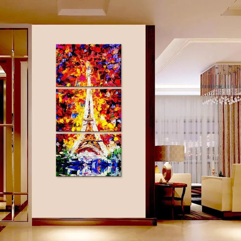 Eiffel Tower Paris Scenery Wall Painting Wooden Framed 3 Pieces Canvas Painting - All India Decor
