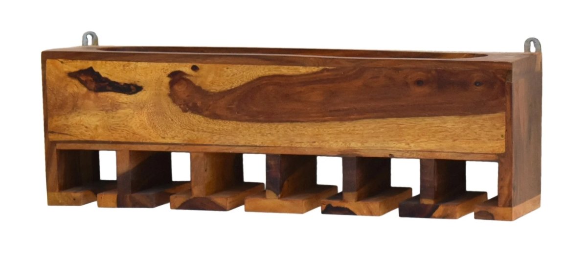 Yellow Natural Teak Wood Wall Mounted Bar Cabinet - All India Decor