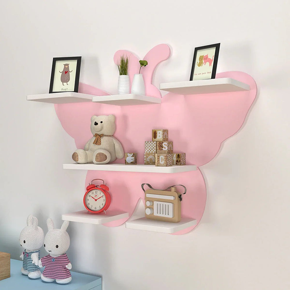 Pink Butterfly Wooden Shelf for Kids - All India Decor