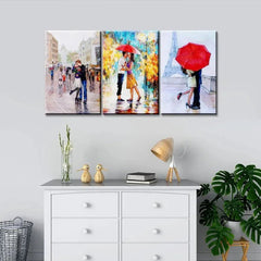 A Pair of lovers under an umbrella, Eiffel Tower, Paris,3 Pieces Canvas Printed Painting - All India Decor