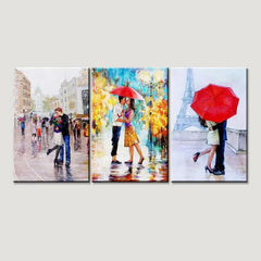 A Pair of lovers under an umbrella, Eiffel Tower, Paris,3 Pieces Canvas Printed Painting - All India Decor