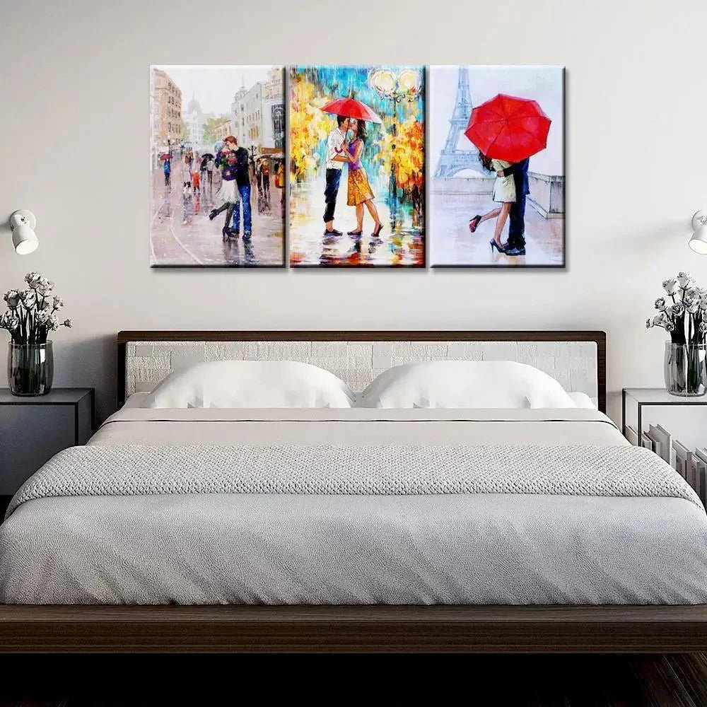 A Pair of lovers under an umbrella, Eiffel Tower, Paris,3 Pieces Canvas Printed Painting - All India Decor