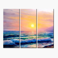 Beautiful Sea Sunset Scenery 3 Pieces Wall Painting with Wooden Framed - All India Decor