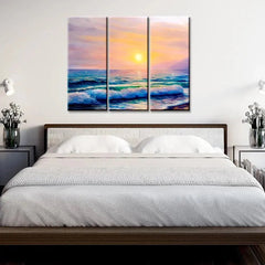 Beautiful Sea Sunset Scenery 3 Pieces Wall Painting with Wooden Framed - All India Decor
