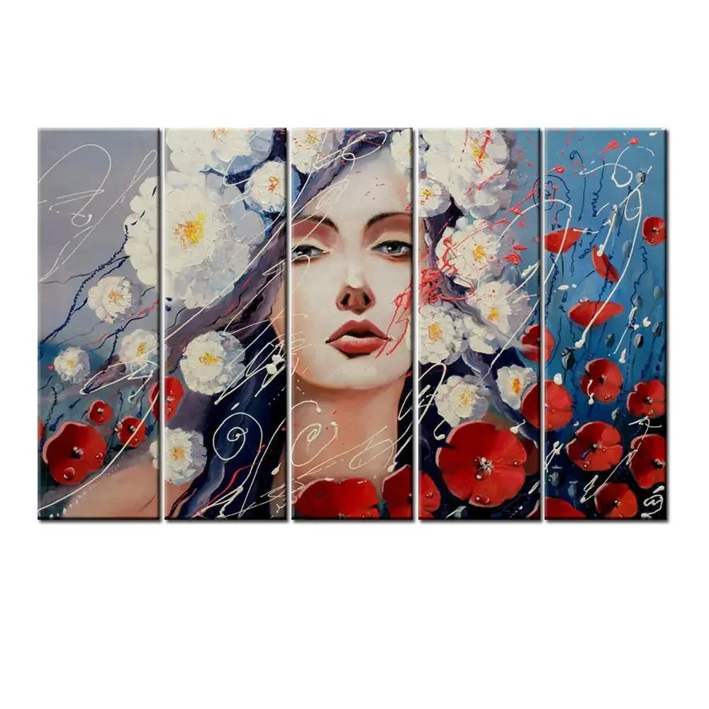 Abstract Girl Face 5 Pieces Canvas Print Wall Painting - All India Decor