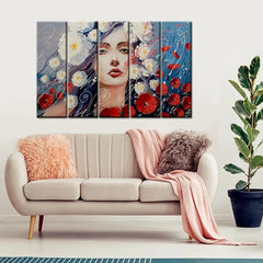 Abstract Girl Face 5 Pieces Canvas Print Wall Painting - All India Decor