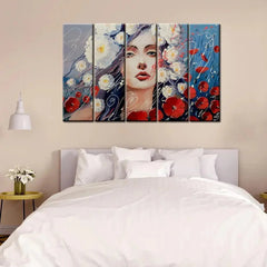 Abstract Girl Face 5 Pieces Canvas Print Wall Painting - All India Decor