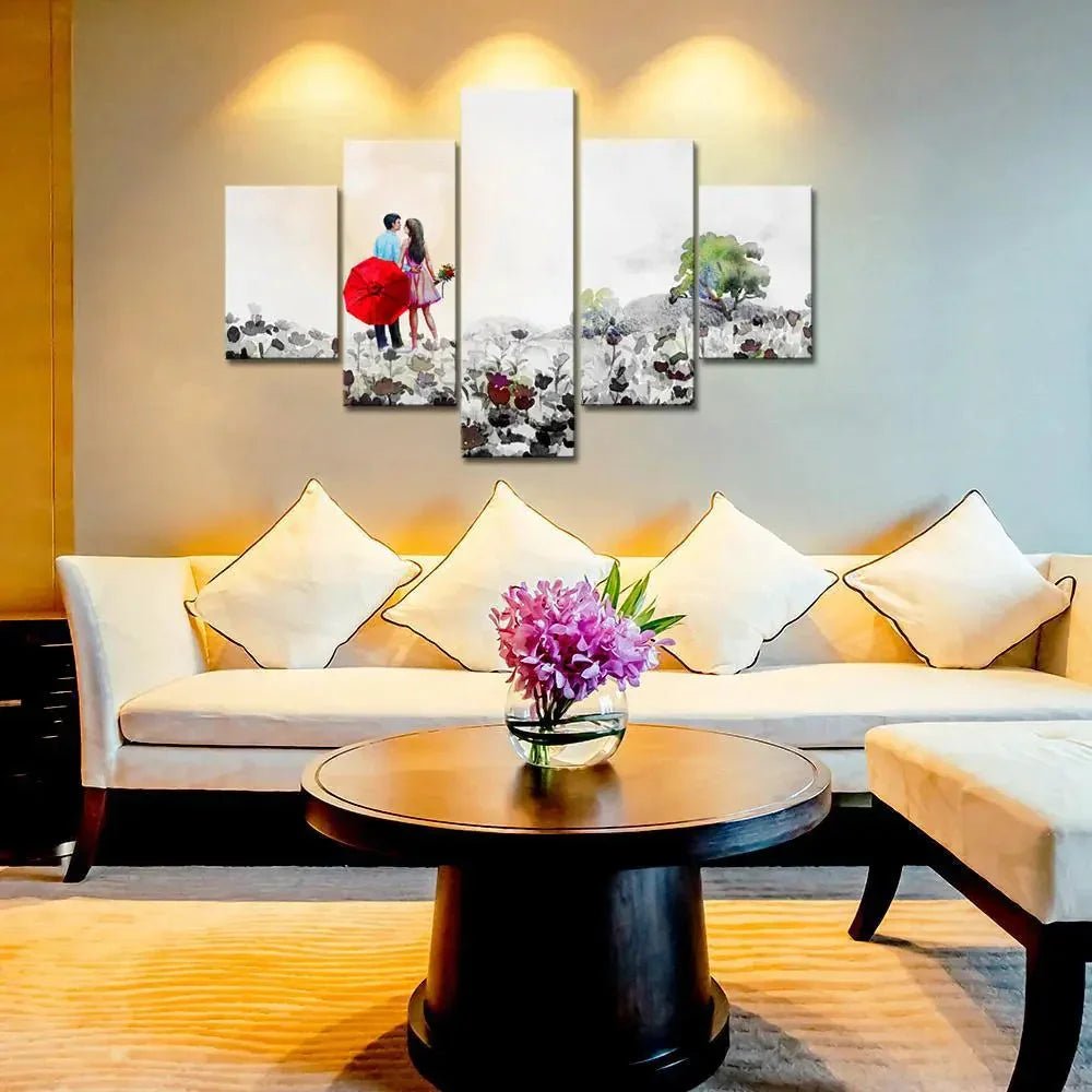 Beautiful Couple Painting Wooden Framed 5 Pieces Canvas Wall Painting - All India Decor