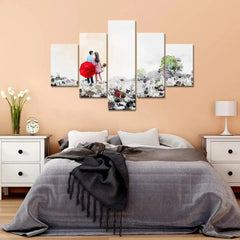Beautiful Couple Painting Wooden Framed 5 Pieces Canvas Wall Painting - All India Decor
