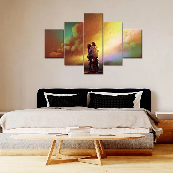 Romantic Couple Painting Wooden Framed 5 Pieces Canvas Wall Painting