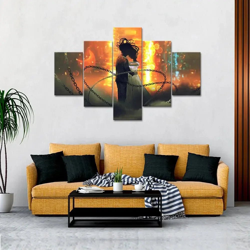 Couple Love Painting Wooden Framed 5 Pieces Canvas Wall Painting - All India Decor