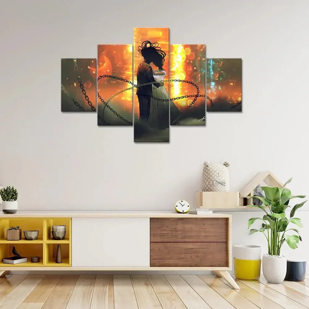 Couple Love Painting Wooden Framed 5 Pieces Canvas Wall Painting - All India Decor