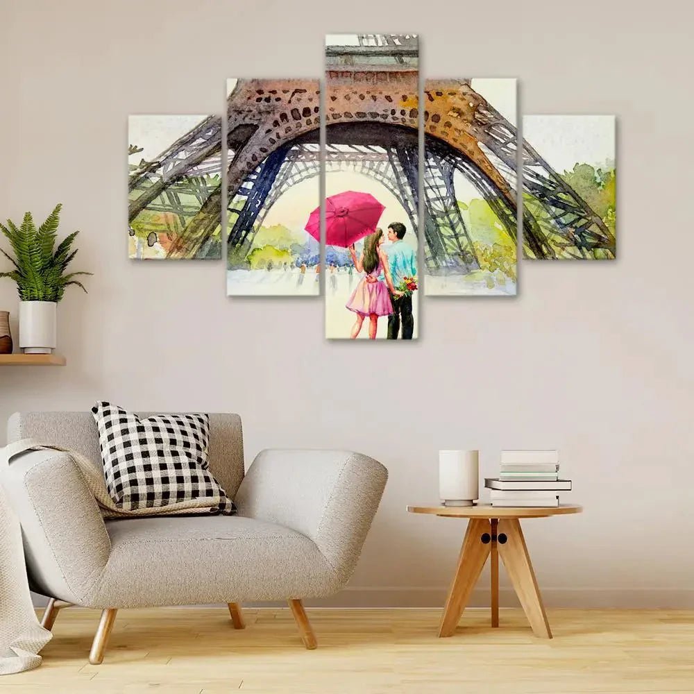 Love In Paris Wooden Framed 5 Pieces Canvas Wall Painting - All India Decor