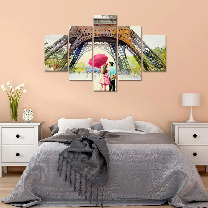 Love In Paris Wooden Framed 5 Pieces Canvas Wall Painting