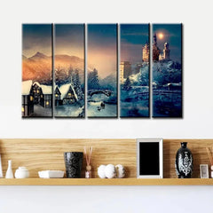 Christmas Night Wall Painting Wooden Framed 5 Pieces Canvas Painting - All India Decor