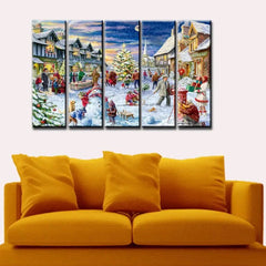 Christmas Day Celebration Wooden Framed 5 Pieces Canvas Painting - All India Decor