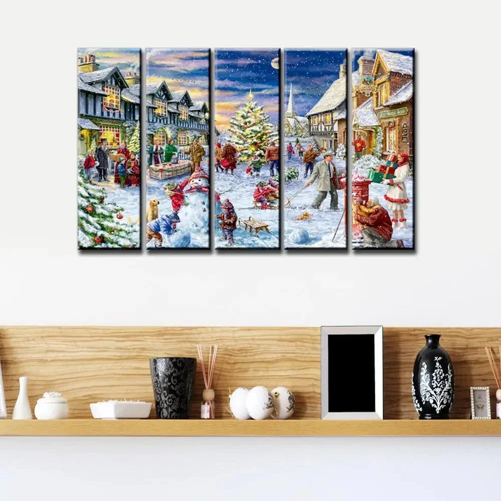 Christmas Day Celebration Wooden Framed 5 Pieces Canvas Painting - All India Decor