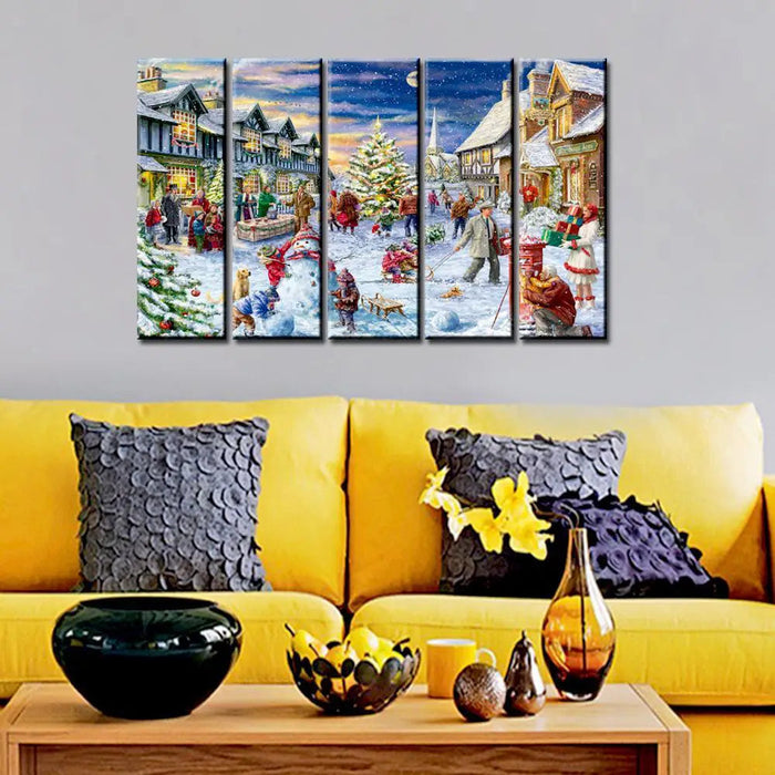 Christmas Day Celebration Wooden Framed 5 Pieces Canvas Painting