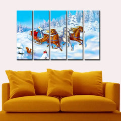 Santa Claus With Sleigh Wooden Framed 5 Pieces Canvas Painting - All India Decor