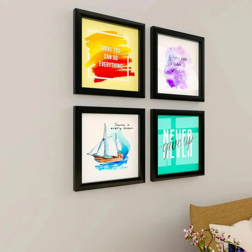 Attractive Motivational Quotes frame Set of 4 with Break Resistant Clear Acrylic Glass - All India Decor