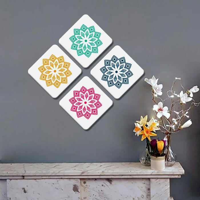 Set of 4 Beautiful Multi color Rangoli Squire Shape Canvas Wall Painting