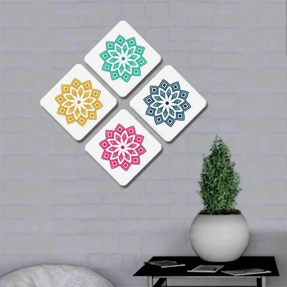 Set of 4 Beautiful Multi color Rangoli Squire Shape Canvas Wall Painting - All India Decor