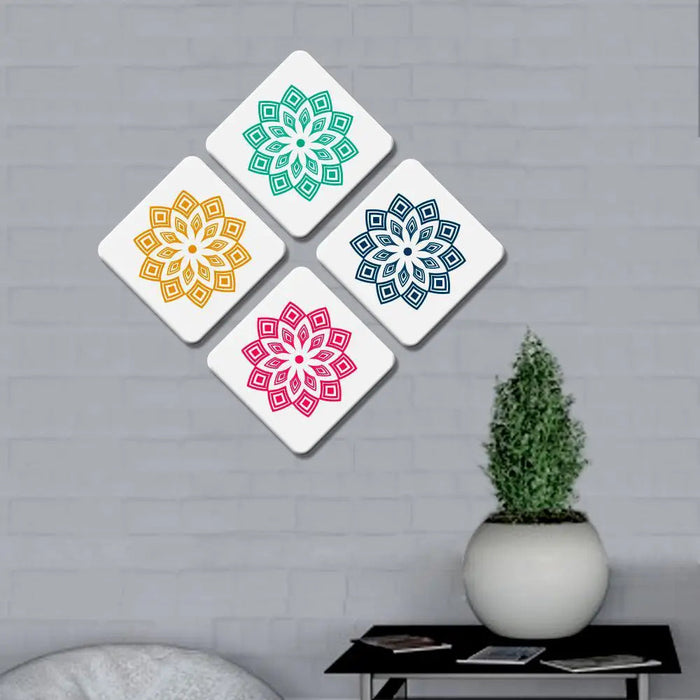 Set of 4 Beautiful Multi color Rangoli Squire Shape Canvas Wall Painting