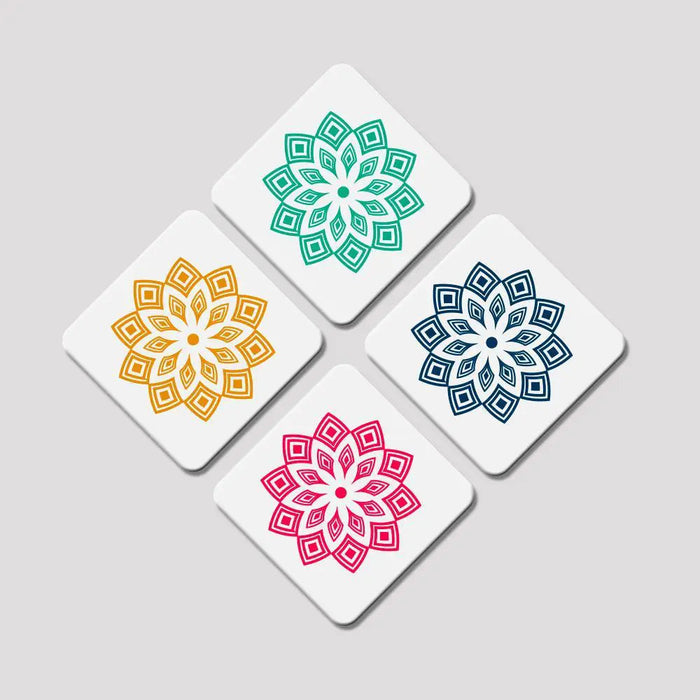 Set of 4 Beautiful Multi color Rangoli Squire Shape Canvas Wall Painting