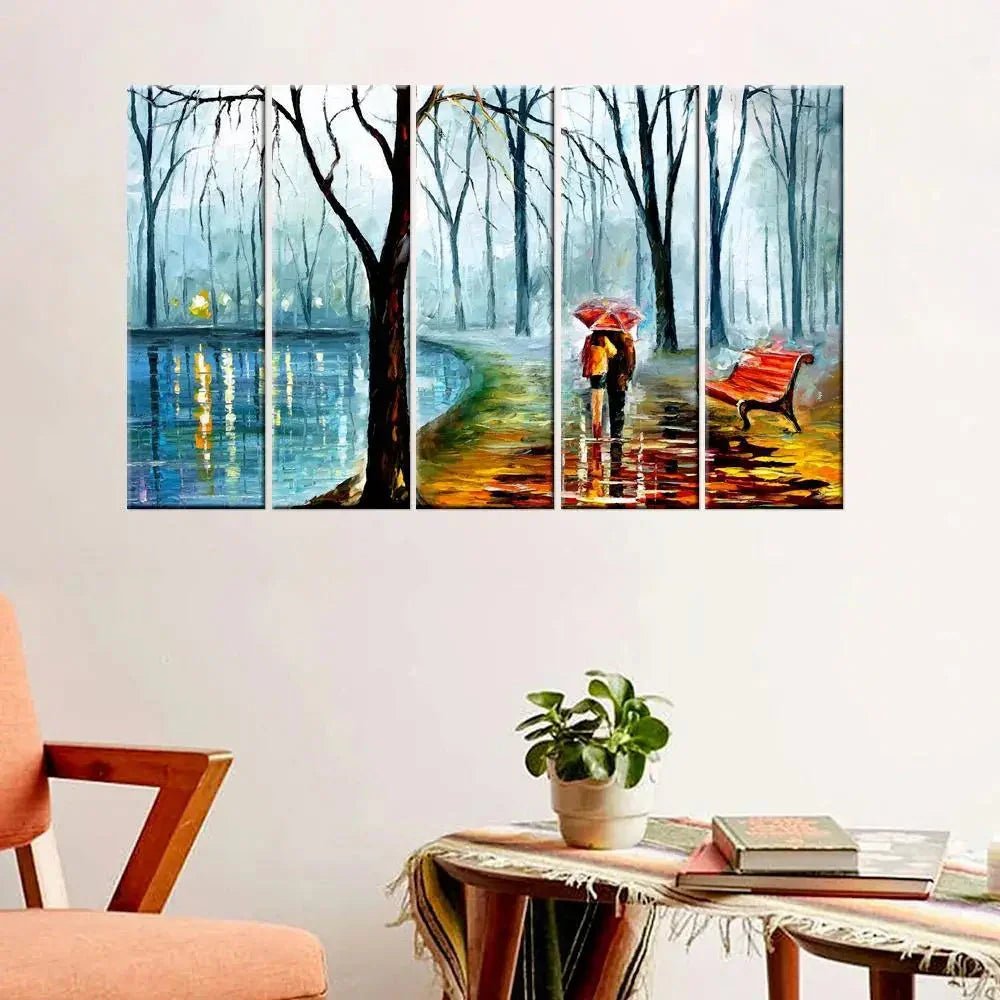 Love Couple Modern Art 5 Pieces Canvas Print Wall Painting - All India Decor