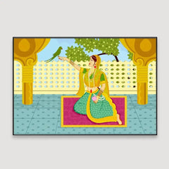 Beautiful Madhubani Painting / Canvas Print Stretched on Wood Bars 61 x 41cm - All India Decor