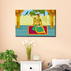 Beautiful Madhubani Painting / Canvas Print Stretched on Wood Bars 61 x 41cm - All India Decor