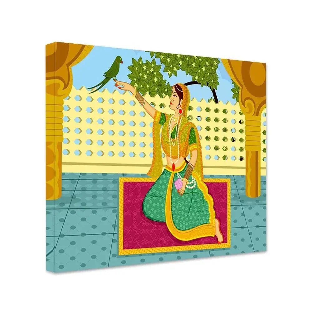 Beautiful Madhubani Painting / Canvas Print Stretched on Wood Bars 61 x 41cm - All India Decor