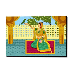 Beautiful Madhubani Painting / Canvas Print Stretched on Wood Bars 61 x 41cm - All India Decor