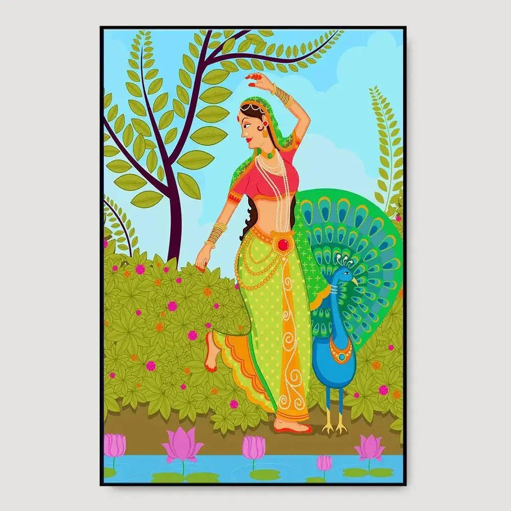 Madhubani Painting / Canvas Print Stretched on Wood Bars 61 x 41cm - All India Decor