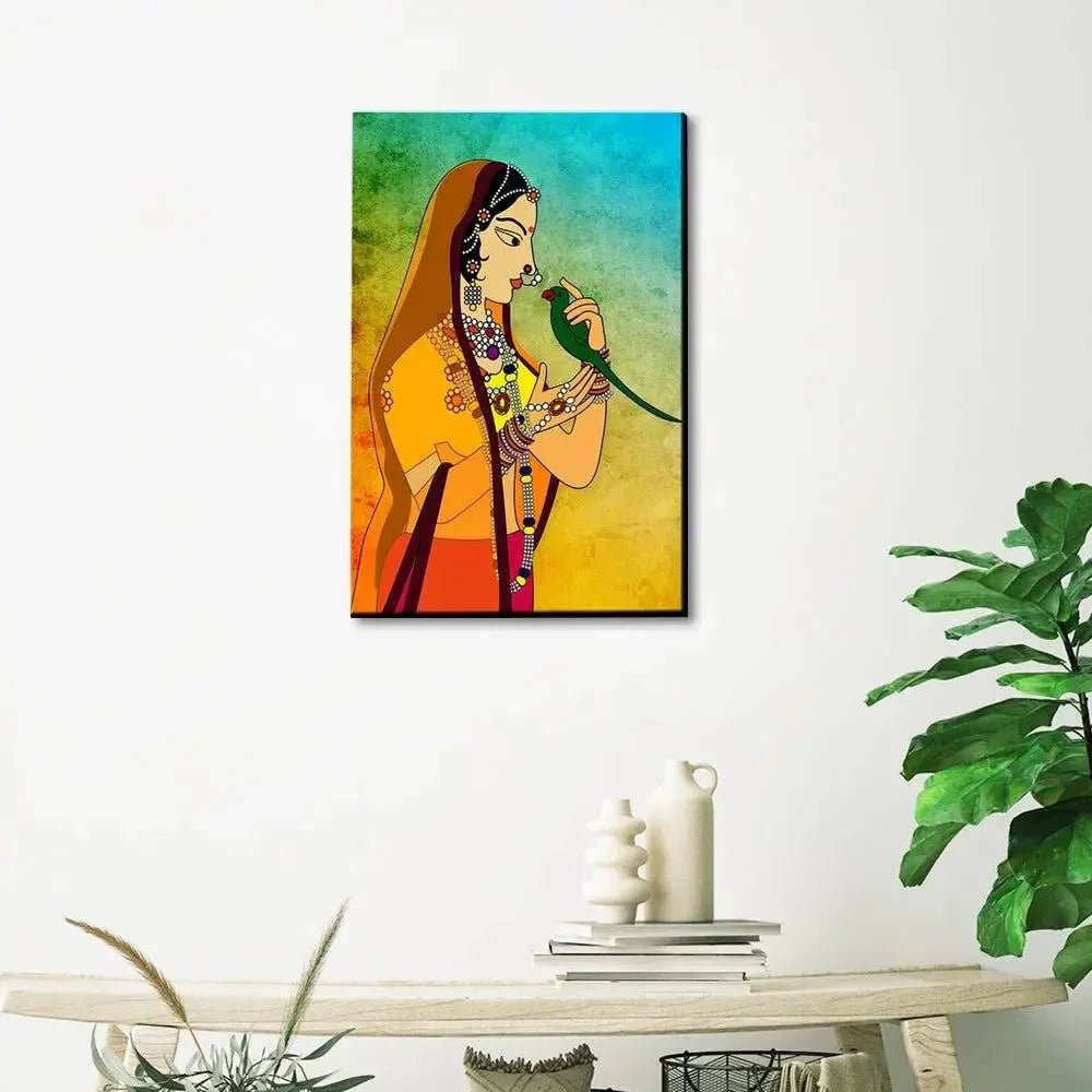Traditional Madhubani Painting / Canvas Print Stretched on Wood Bars 61 x 41cm - All India Decor