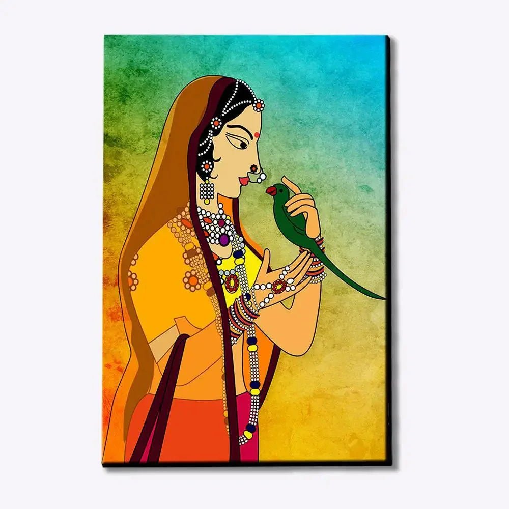 Traditional Madhubani Painting / Canvas Print Stretched on Wood Bars 61 x 41cm - All India Decor