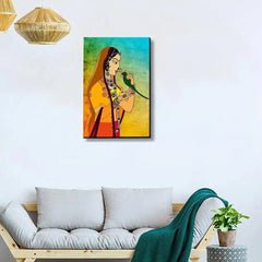Traditional Madhubani Painting / Canvas Print Stretched on Wood Bars 61 x 41cm - All India Decor