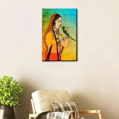 Traditional Madhubani Painting / Canvas Print Stretched on Wood Bars 61 x 41cm - All India Decor