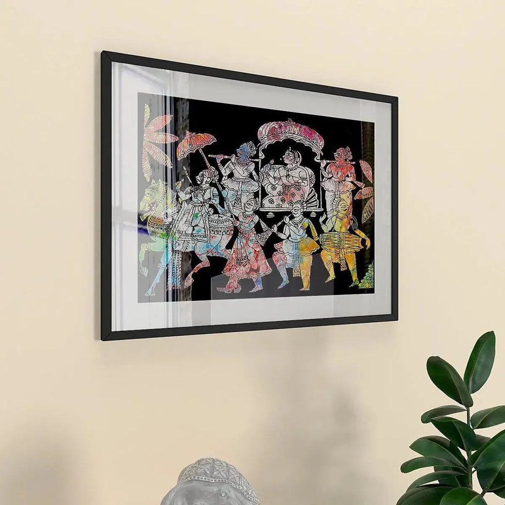 Madhubani Folk Art / Black Color Frame Set / Break Resistant Clear Acrylic Glass - All India Decor