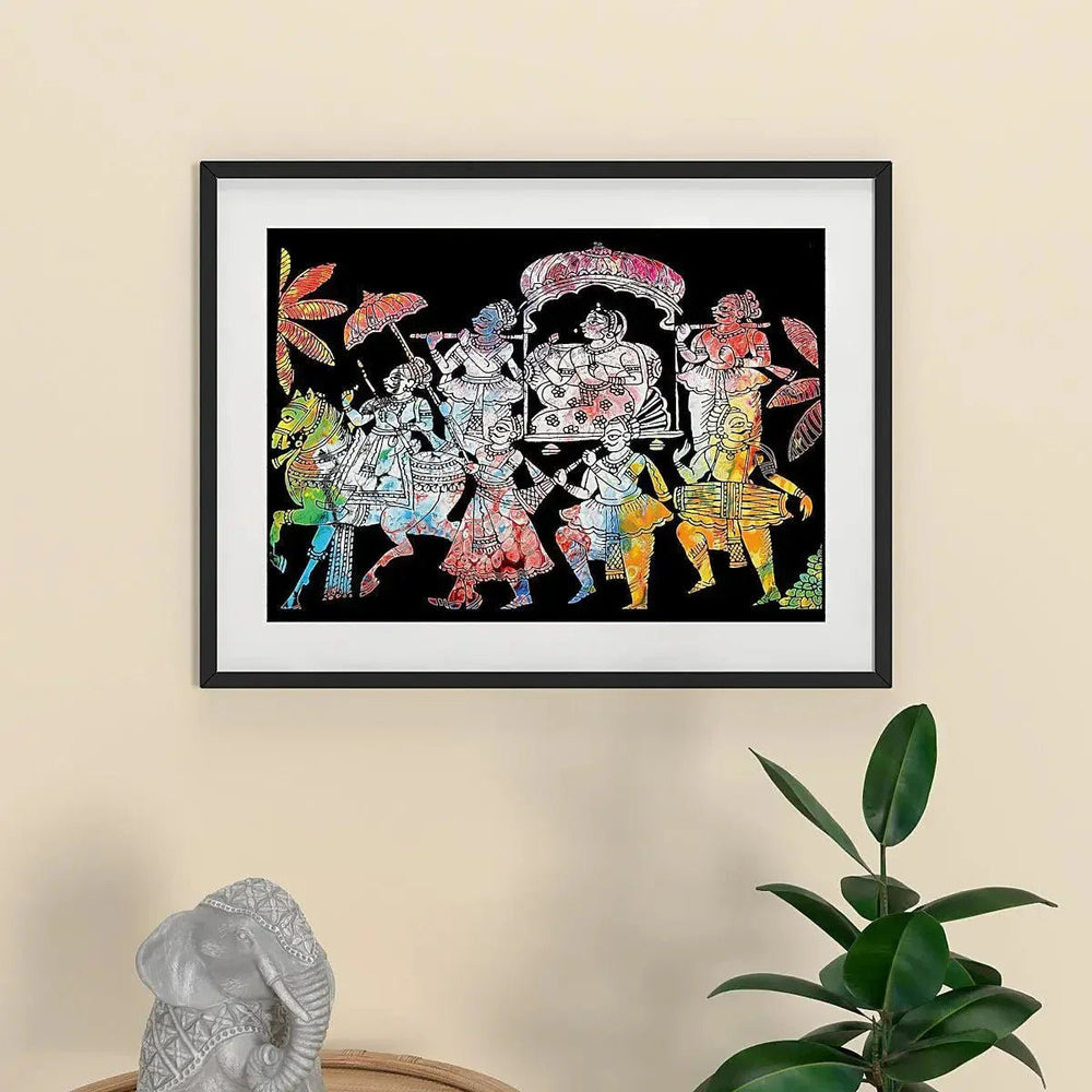 Madhubani Folk Art / Black Color Frame Set / Break Resistant Clear Acrylic Glass - All India Decor