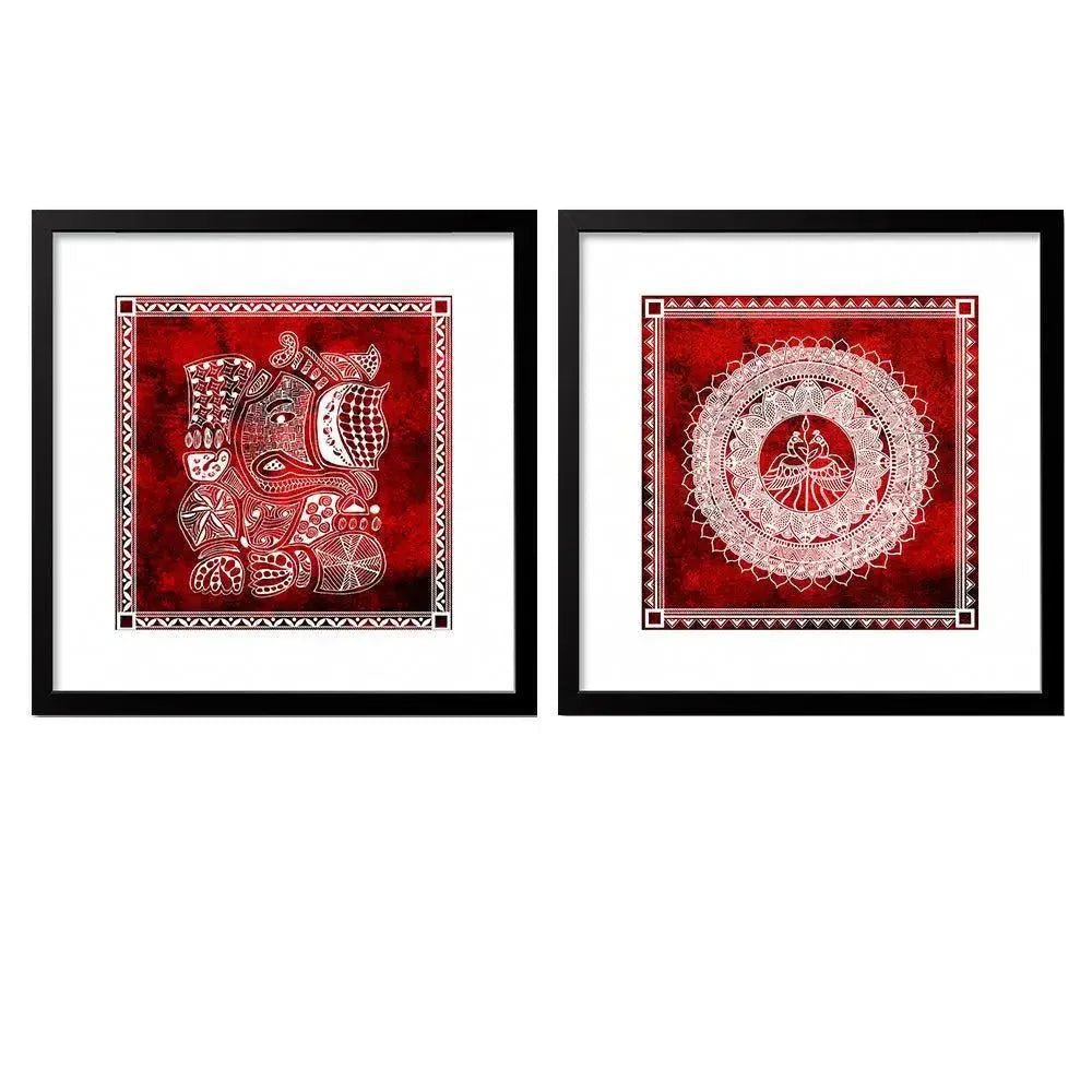 Madhubani Indian Art Collage Picture Wall Frame Set of 2 - All India Decor