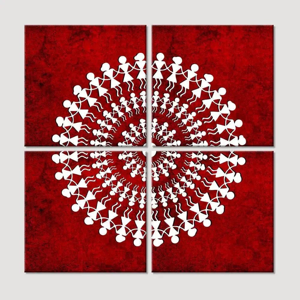 Warli Folk Art Painting Wall Hanging, Set of 4 Pieces - All India Decor