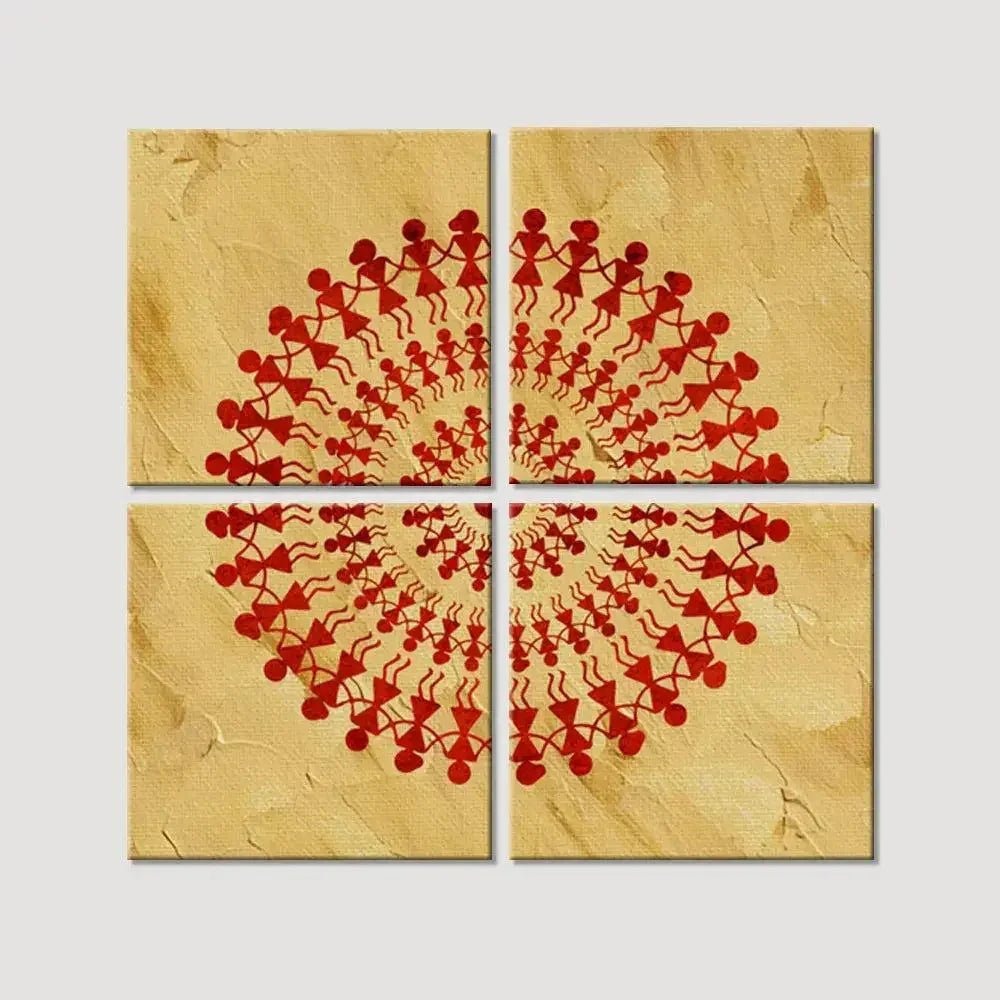 Traditional Warli Art Painting Wall Hanging, Set of 4 Pieces - All India Decor