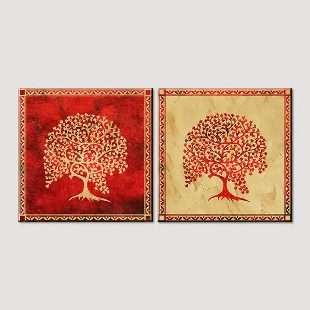 Beautiful Tree Warli Wall Paintings & Wall Hanging With 2 Panels Set - All India Decor
