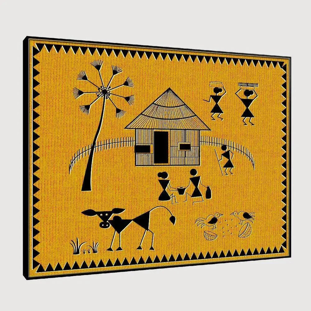 Beautiful Designs of Warli Village Painting Wall Hanging 61 x 41cm - All India Decor
