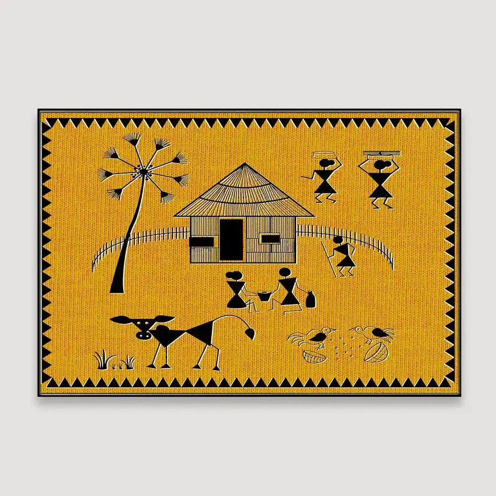 Beautiful Designs of Warli Village Painting Wall Hanging 61 x 41cm - All India Decor