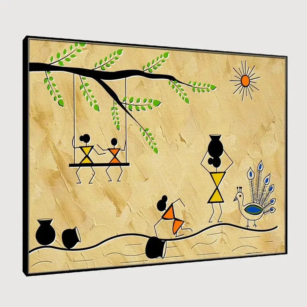 Beautiful Designs of Warli Painting Wall Hanging 61 x 41cm - All India Decor